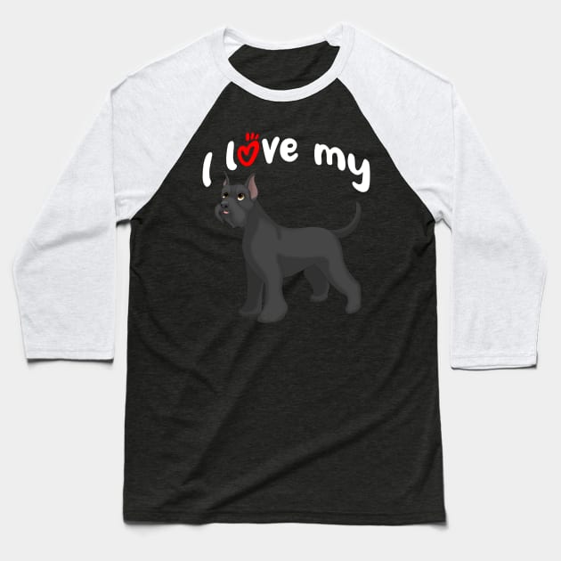 I Love My Giant Schnauzer Dog (Cropped Ears) Baseball T-Shirt by millersye